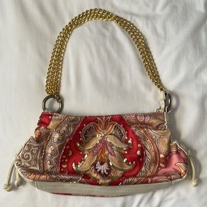 BEBE Gold Chain Sequin and Beaded Paisley Hobo Purse